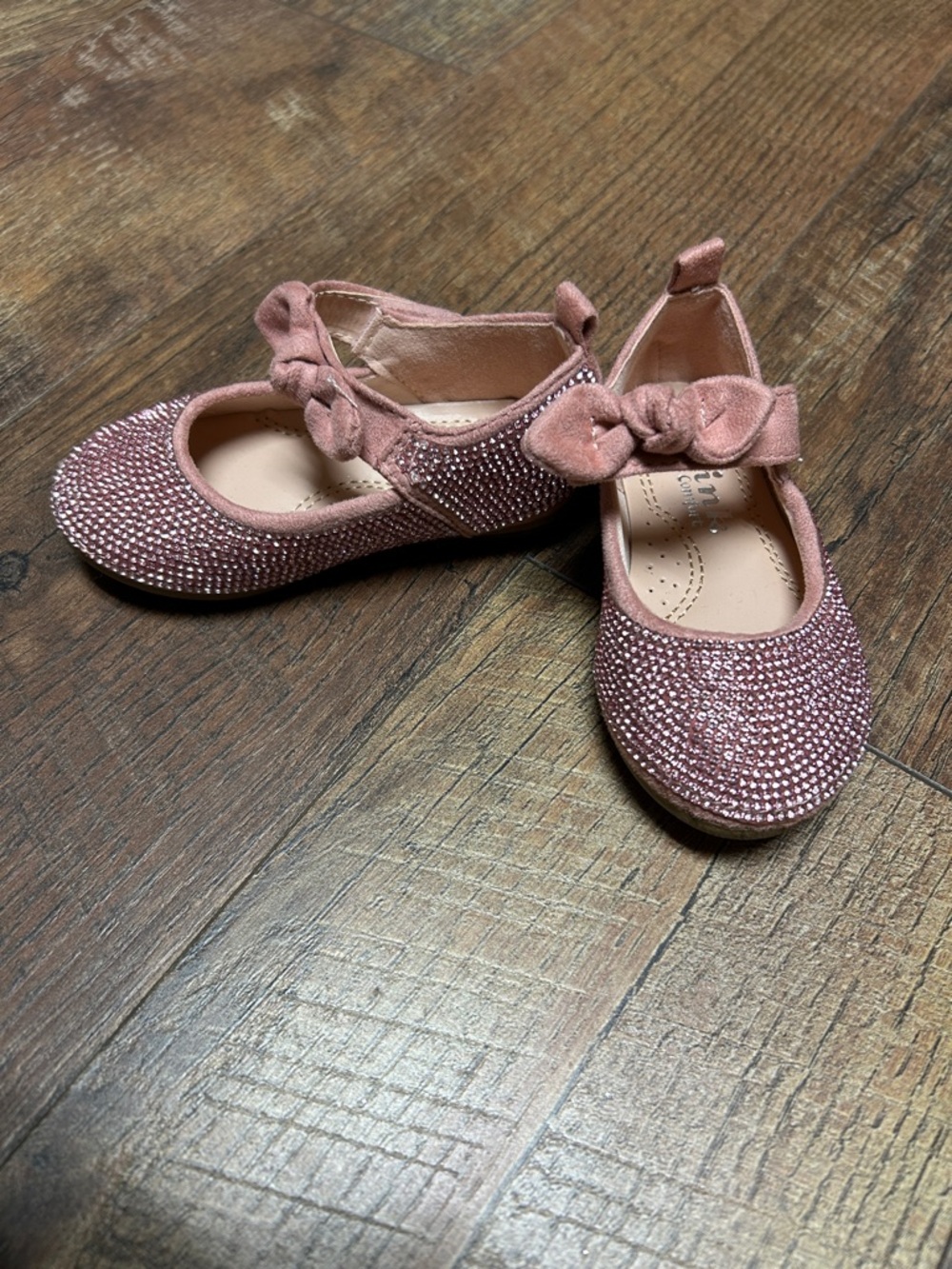 Girls Rose Pink Sparkle Bow Mary Jane Dress Shoes